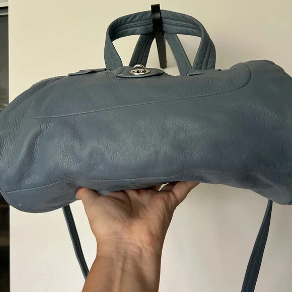 Marc Jacobs blue leather satchel bag purse W crossbody strap excellent - Picture 6 of 11